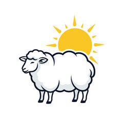 Obraz premium Happy sheep in sunny meadow cartoon illustration