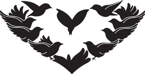 Heart with wings and bird in hand vector illustration symbol of peace and freedom