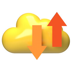 Yellow Cloud with Arrows, 3D Data Sync Icon