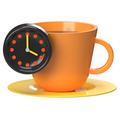 Clock Inside Coffee Cup, 3D Coffee Break Icon