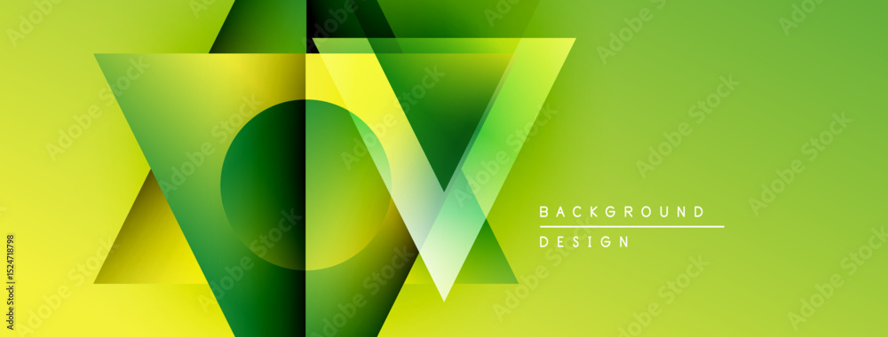Aufkleber Abstract geometric design. Green shades create layered triangular shapes. Modern background with text elements, simple composition.