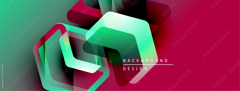 Poster Abstract geometric shapes overlap, creating vibrant color gradients. Modern design elements suggest dynamic visual experience.