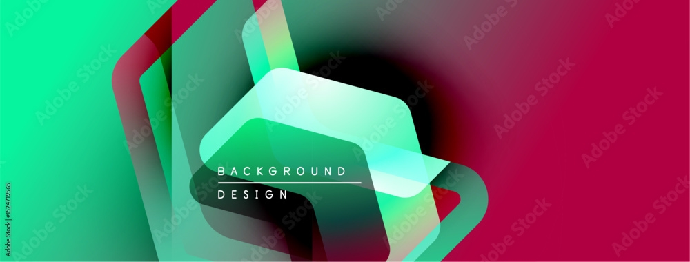 Poster abstract geometric shapes blend vibrant turquoise, magenta, black. text reads background design. mod