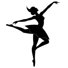Silhouette of a ballerina in a graceful pose with arms raised high up