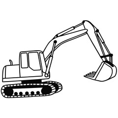 Naklejka premium Line Art Illustration of Excavator – Coloring Book and Drawing Page for Kids Construction Vehicle Educational Activity