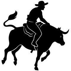 Silhouette of a cowboy riding a bull in a rodeo event illustration