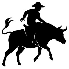 Silhouette of a cowboy riding a bull in a rodeo event illustration