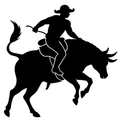 Silhouette of a cowboy riding a bull in a rodeo event illustration