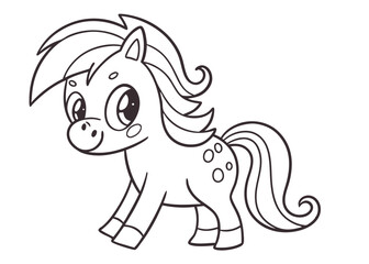 Line Art Illustration of Pony – Coloring Book Page and Drawing Book for Kids
