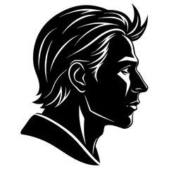 Silhouette of a man with stylish hair facing right in black and white