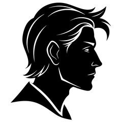 Silhouette of a man with styled hair in profile with a shirt collar