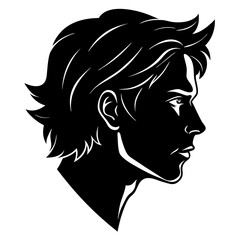 Silhouette of a man's head with stylish hair in profile view design