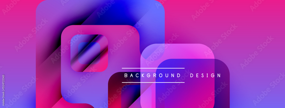 Poster abstract geometric shapes overlap, creating vibrant pinks, blues, purples. modern design element for