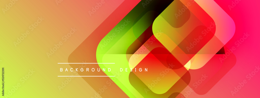Poster Abstract geometric layers create vibrant gradient background. Overlapping shapes suggest depth, modern design aesthetic.