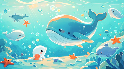Obraz premium Whale in Colorful Ocean