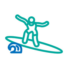 Surfing Vector Line Blue Bluish Green Icon Design