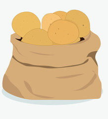 vektor Burlap sack full of raw potatoes. 