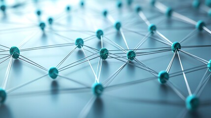 Abstract Network Connection: Interconnected Turquoise Nodes and Silver Wires