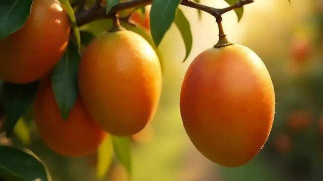 Ripe Egg Fruits on Branch with Orchard.