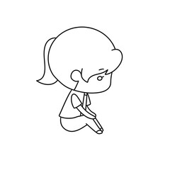A girl is sitting on the ground with her legs crossed