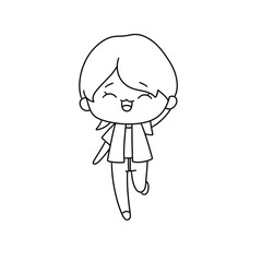A cartoon boy is smiling and waving