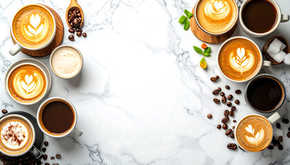 Flat lay composition of a coffee shop menu with printed design