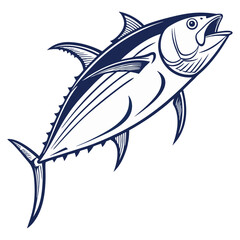 Flat vector illustration of a tuna fish (Thunnus), showcasing its powerful, torpedo-shaped body and metallic blue and silver coloration. Perfect for sport fishing or seafood industry designs.