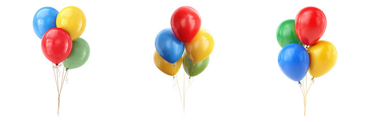 Red Blue Yellow Green Decorative Party Balloons Set on Transparent Background
