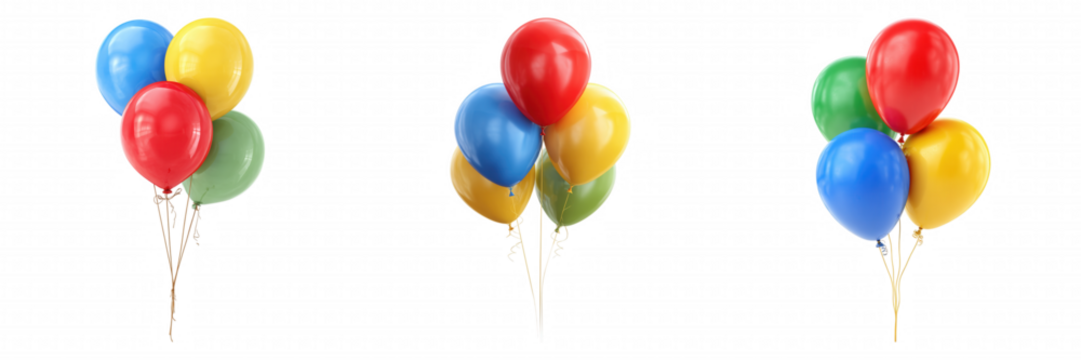 Red Blue Yellow Green Decorative Party Balloons Set on Transparent Background