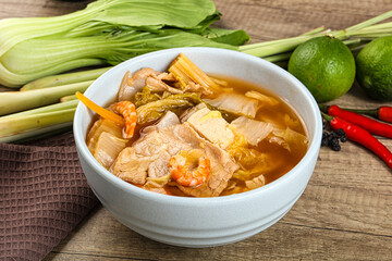 Korean kimchi soup with seafood