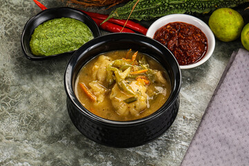 Chinese wonton soup with dumplings