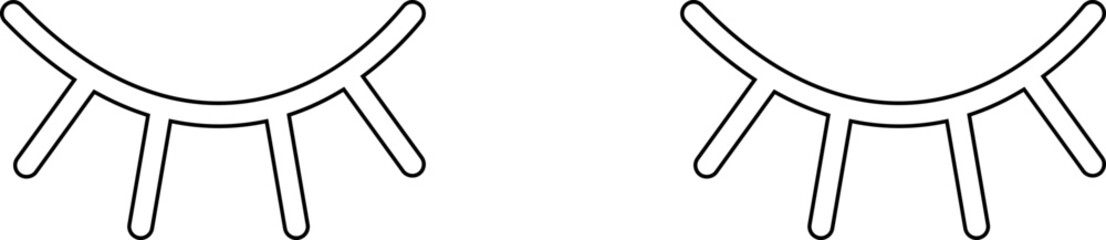 Closed eyes beautiful face, eyebrows and eyelashes, lashes extensions. Element design. Beauty studio logo. Linear vector in trendy minimalist style. makeup mascara symbols on transparent background.