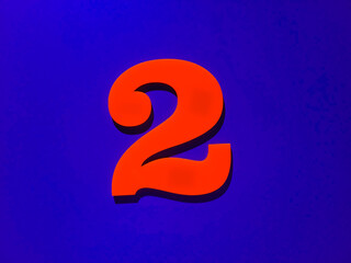 Bold red number two on a vibrant blue background, creating a striking contrast ideal for educational, promotional, or graphic design purposes.