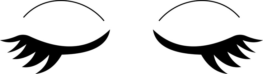 Closed eyes beautiful face, eyebrows and eyelashes, lashes extensions. Element design. Beauty studio logo. Linear vector in trendy minimalist style. makeup mascara symbols on transparent background.