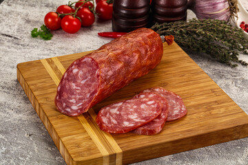 Italian pork Salchichon sausage with slices