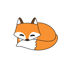 Obraz premium A cartoon fox is sleeping on a white background