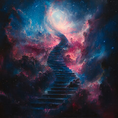 Blue And Endless Stairway Suspended Glowing Pink