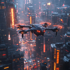 Ai-P Abstract City Modern Flying Futuristic Drone Above