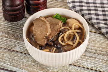 Japanese Ramen soup with duck