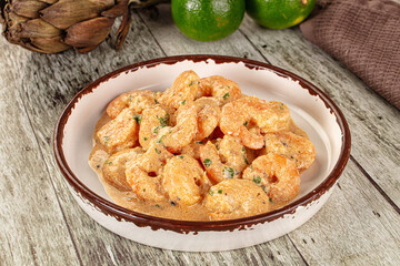 Prawn in white cream sauce