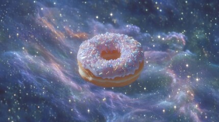 Pastel Pink Donut in Space  Galaxy Dessert  Cosmic Sweet Treat