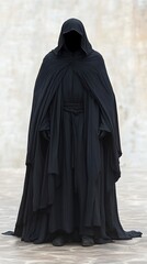 Dark hooded figure in flowing robe