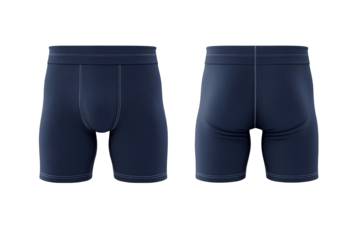Dark navy blue athletic shorts, front and back views