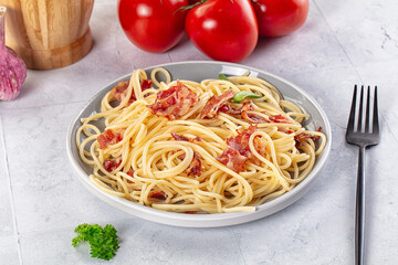 Italian pasta spaghetti with bacon