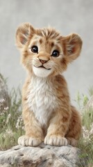 Fototapeta premium Adorable Lion Cub Wildlife Cute Baby Animal Nature Portrait Soft Fur Cinematic Light