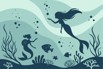 Mystical Mermaids & Ocean Treasures: Silhouette Vector Set