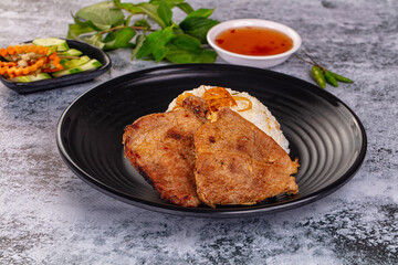 Roasted pork steak with rice