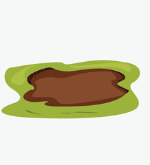 brown earth hole. Deep Pit with Grass and Stones 