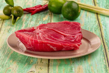 Raw tuna fish fillet steak