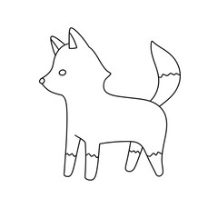 A cute cartoon fox is standing on a white background